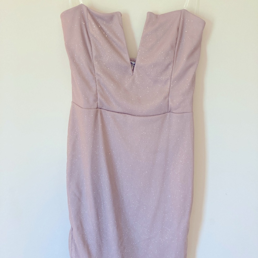 Charlotte Russe Glitter Plunge Blush Pink Strapless Mini Dress M